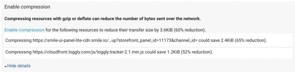 page speed insights example of uncompressed files