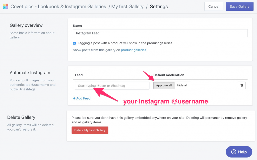 setting up the instagram feed gallery