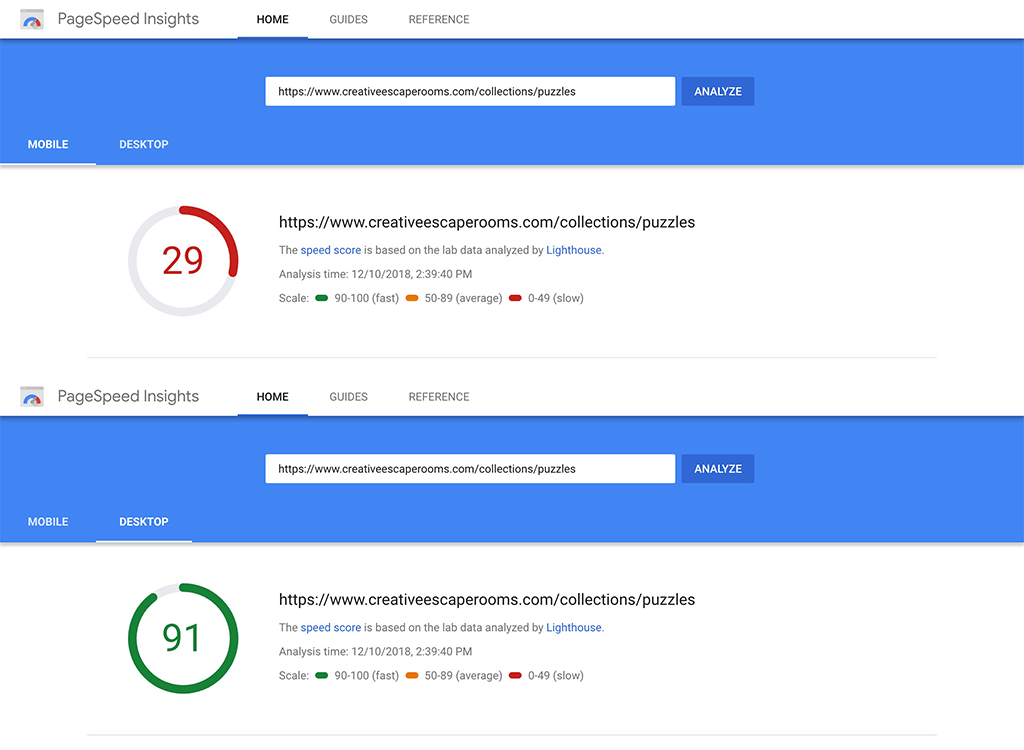 google psi score - before lazy loading