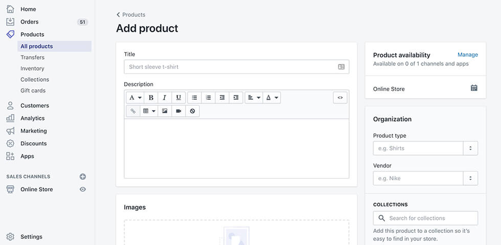 adding a product in shopify