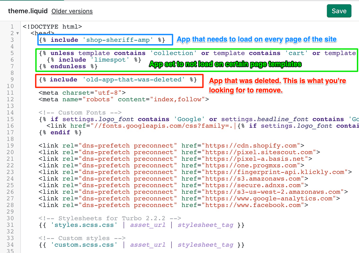 Shopify theme.liquid example
